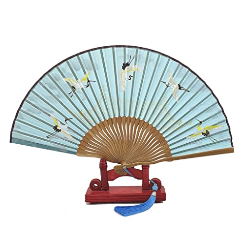 YIHANSS Modischer Handfächer, Seiden-Faltfächer, chinesischer Handfächer im Vintage-Stil mit eleganter Quaste, Damen-Bambus-Handfächer zur Wanddekoration, Faltfächer, dekorativer Fächer (Farbe: Gold)