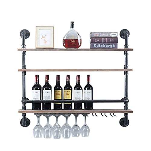 LoyaltyClivia Weinregal, Wall Mounted Weinglas Hanging Holder, Retro Industrielle Rohr Regal Weinregal, Bar Regale Wand montiert Wein Cup Flasche Halter, 92x20x89cm