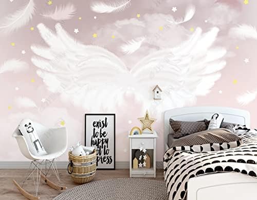 XLMING Portrait Handgemalte Sternenhimmel-Federn Handgemalte Federn Für Kinder Küche Esszimmer Arbeitszimmer Wohnzimmer TV Hintergrund Wand 3D Tapete-300cm×210cm