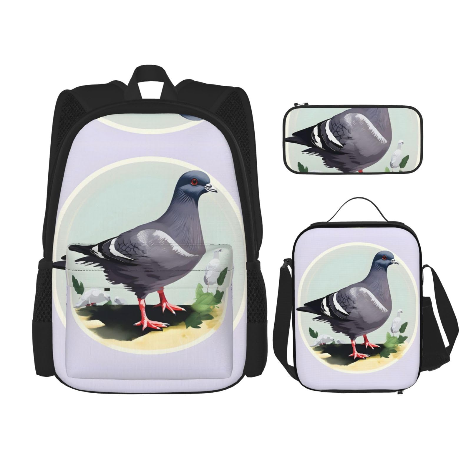 WURTON Reise-Lunchbox, Federmäppchen, Rucksack-Set, 3-teilig, verstellbare Riemen, leicht, Grau, Schwarz, Einheitsgröße