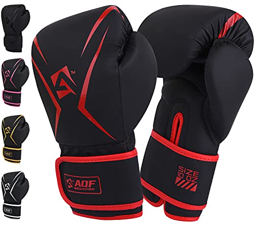 AQF Boxhandschuhe, Boxsack Leder Handschuhe Herren Frauen, MMA Handschuhe Sandsäcke, Boxhandschuhe Kinder Für Kickboxen, Muay Thai, Kampfsport Boxing Gloves 4 6 8 10 12 14 16 Oz (10 oz, Rot)