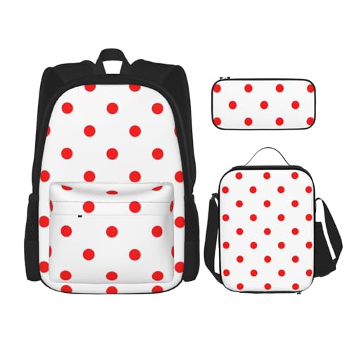 WURTON Polka Dot. Bedruckt Verstellbare Schultergurte Rucksack Set Mittagessen Tasche Federmäppchen Kombination Taschen Set