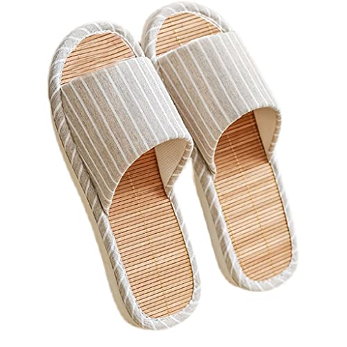 GHYUB Bambus-Hausschuhe Pantoffeln Für Damen Und Herren Sommer，offene Zehensandale Für Drinnen Und Draußen, Unisex-Pantoffeln, Stumme Hausschuhe, rutschfeste Sandalen (Color : Beige, Size : EUR36-37)