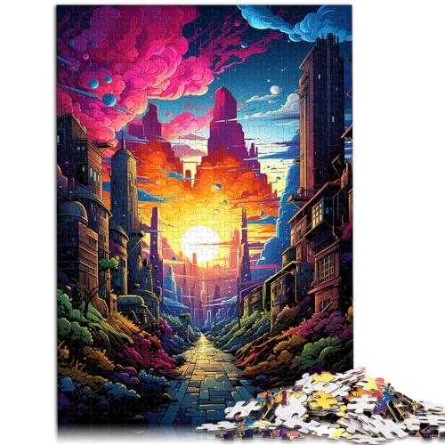 Puzzle zum Verschenken, farbenfrohes, psychedelisches, dynamisches Stadtbild-Puzzle, 1000-teiliges Holzpuzzle als Geschenk für die ganze Familie, 1000 Teile (50 x 75 cm)