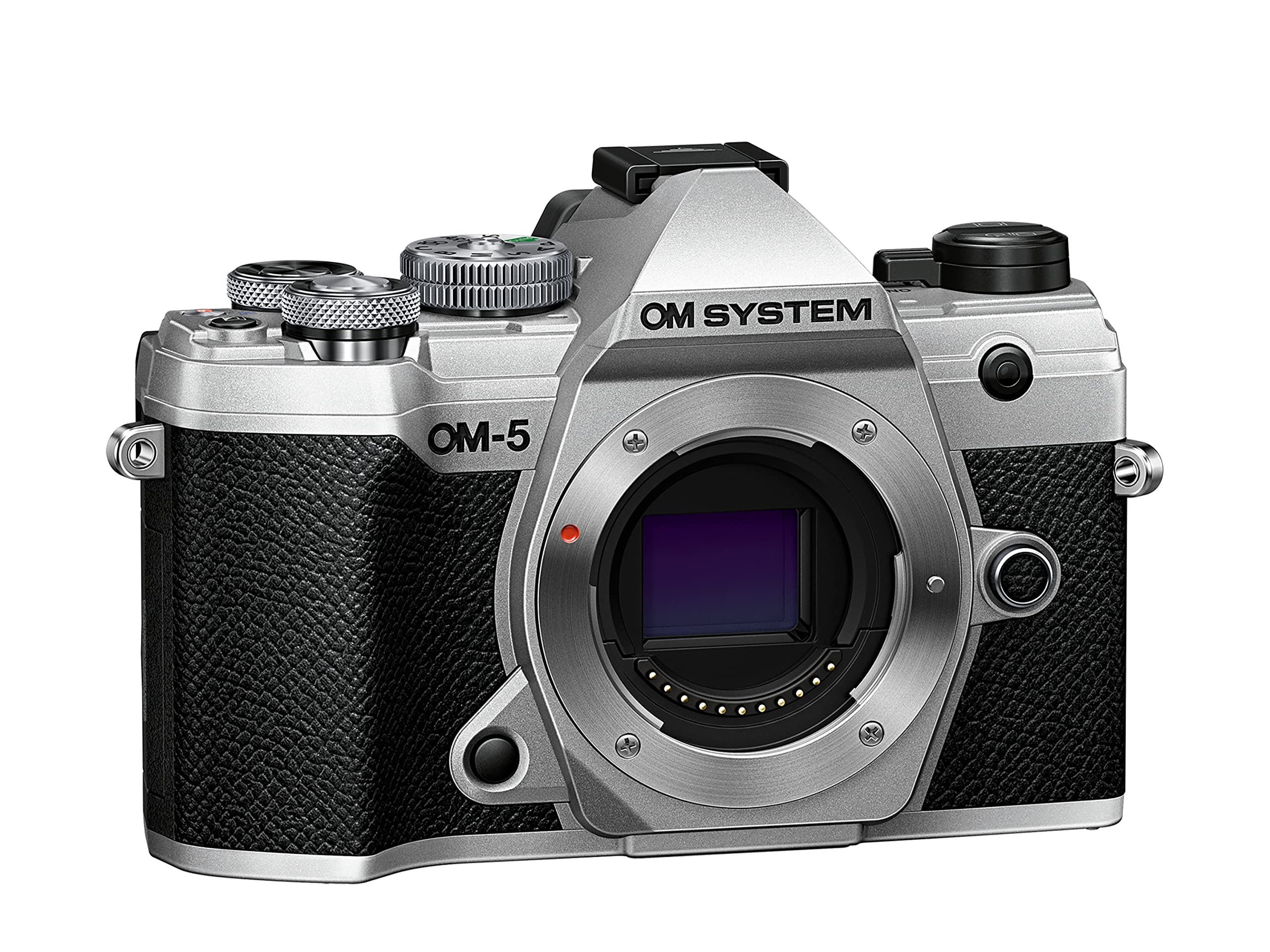 OM SYSTEM OM-5 Micro Four Thirds Systemkamera, 20 MP Live MOS-Sensor, optimierte 5-Achsen-Bildstabilisierung, IP53, Handheld High Res Shot, Silber