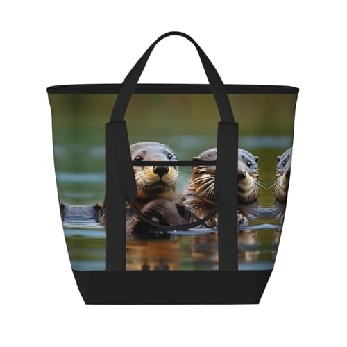 YQxwJL Isolierte Kühltasche mit Otter-Motiv, große Kapazität, Einkaufstasche, Reisen, Strand, wiederverwendbare Einkaufstasche für Erwachsene, Schwarz, Einheitsgröße