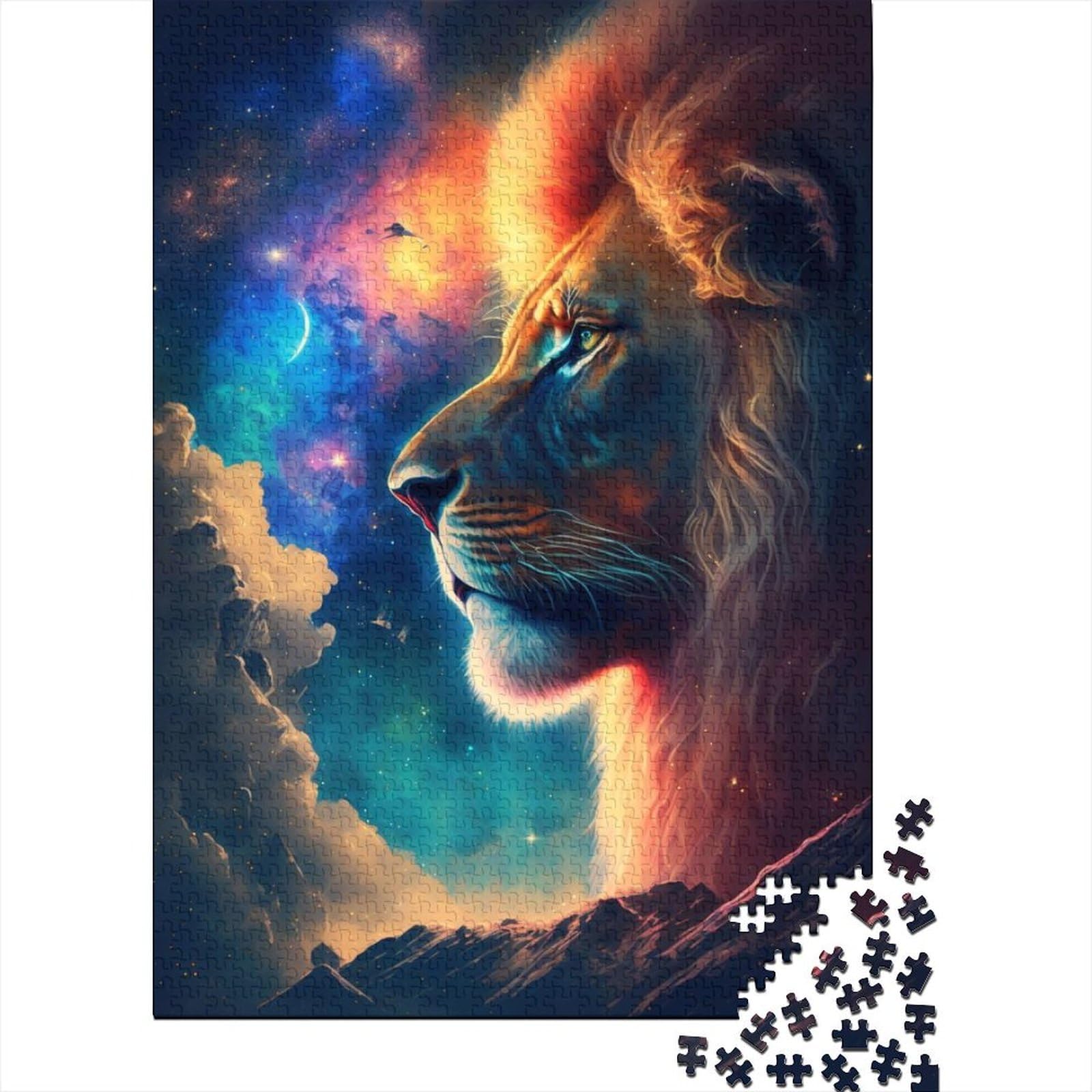 Schwieriges, anspruchsvolles Puzzle, 1000 Teile, „König des Dschungels“, Holzpuzzle für Erwachsene, Puzzlespielzeug als Geschenk für die ganze Familie und die (Größe 29,53 x 19,69 Zoll)