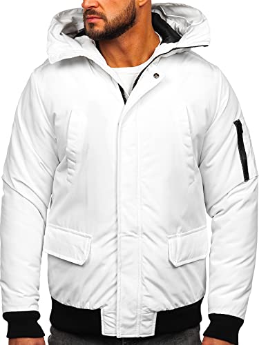 BOLF Herren Winterjacke Stehkragen Jacke Wärm Winter Herbst Freizeit Outdoor Casual Style 2019 Weiss XXL [4D4]