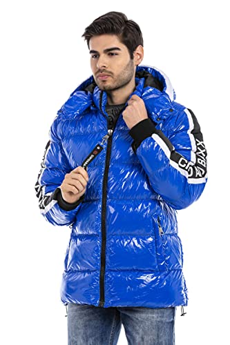 Cipo & Baxx Herren Steppjacke Jacke Winterjacke Streifen Reißverschluss Freizeitjacke CM191 Schwarz S