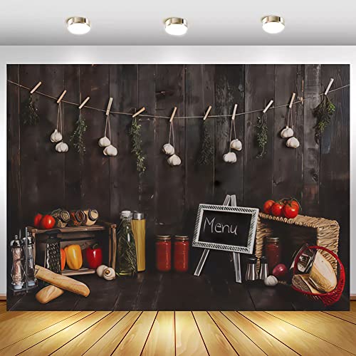 Schwarzes Holz Wand Küche Obst Brot Geburtstagsfeier Baby Portrait Foto Hintergrund Fotokulisse für Fotostudio / 210x150