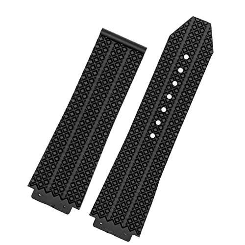 SCRUBY Uhrenarmband für Hublot Big Bang Silikon-Uhrenarmband, 26 mm x 19 mm, 25 mm x 17 mm, wasserdicht, Gummi-Uhrenarmband(2 black-No buckle,25-17mm)