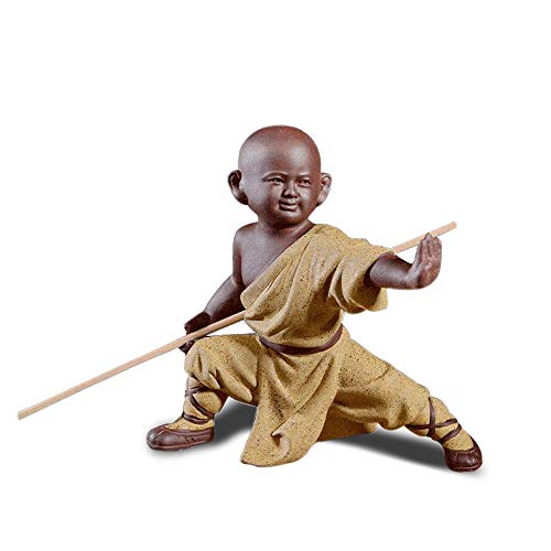 DIYOMR Chinesische Kung-Fu-Saolin-Mönch-Figuren, Basteln, Ornamente, Statuen, farbige Keramik-Kung-Fu-Kampfkunst-Skulptur für Heimdekoration, Schreibtisch, Gelb