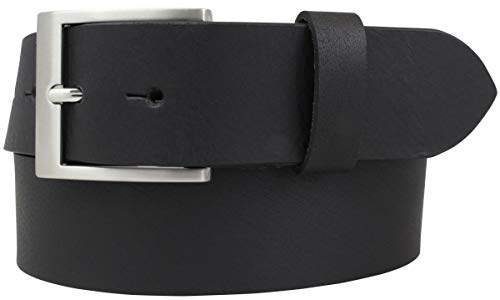 BELTINGER Gürtel mit Edelstahl-Gürtelschnalle aus Vollbüffelleder 4 cm | Jeans-Gürtel für Damen Herren 40mm | Leder-Gürtel aus Büffelleder 4cm | Schwarz 90cm