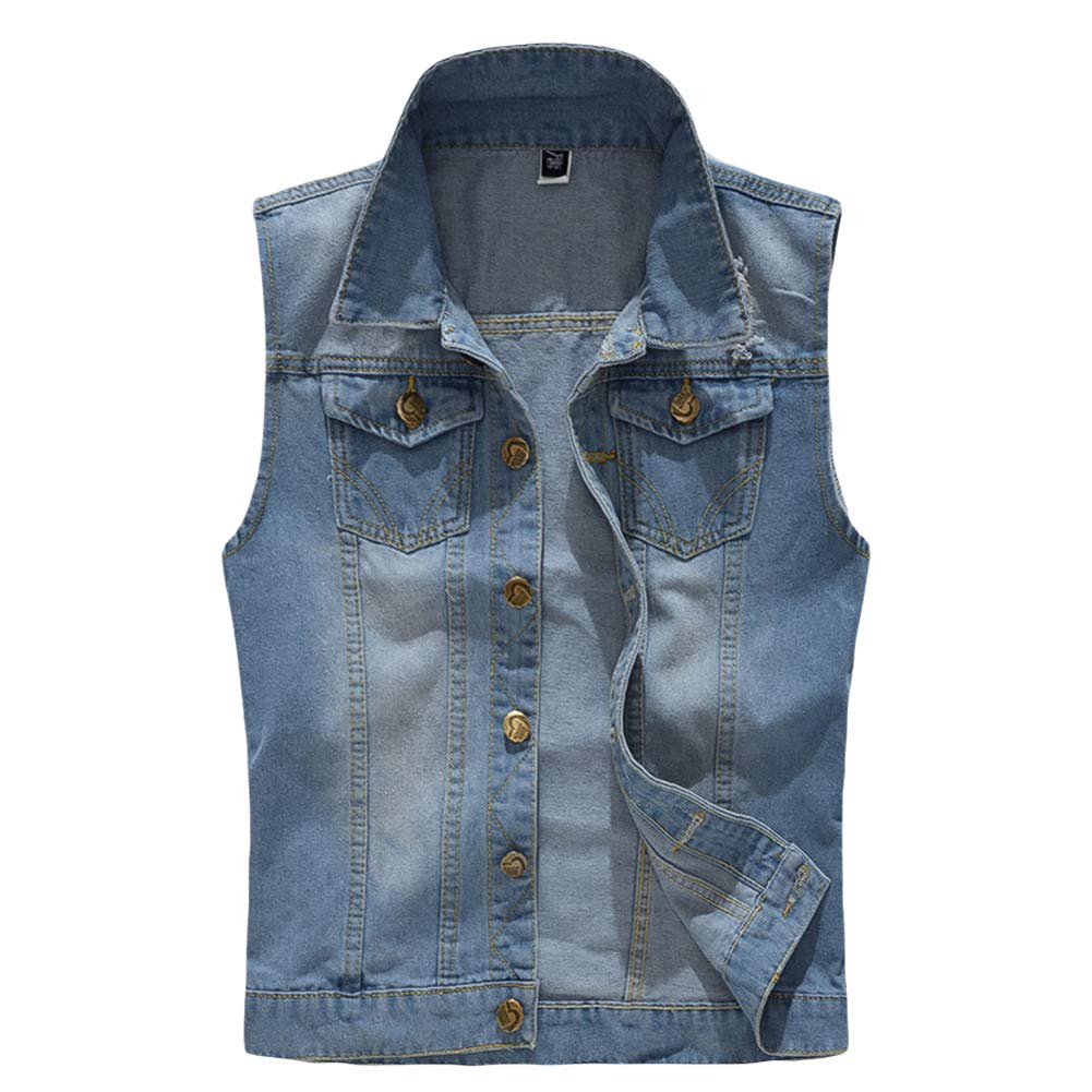 YOUTHUP Herren Denim Weste Zerreißendes Deko Fashion Casual Jeansweste für Freizeit