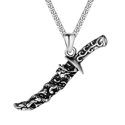 GZHENGZG Herrenhalsketten und Damenschmuck Herren Hip Hop Punk Anhänger Halskette Vintage Taschenmesser Drachenmesser Charm Geschenk Modegeschenk