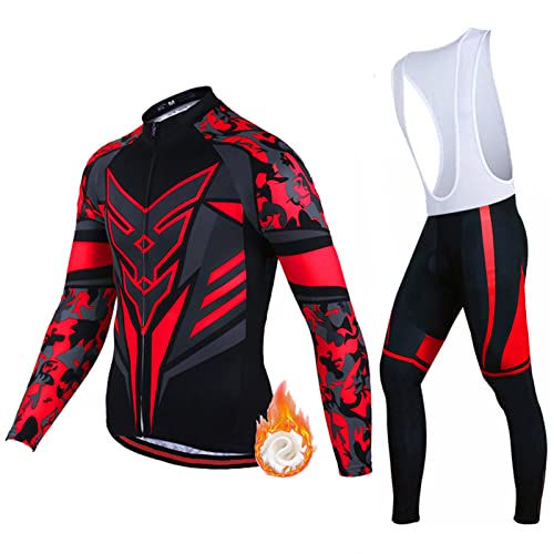 Radsportanzug Herren Winter Fahrradtrikot Langarm|Fahrradbekleidung Männer Thermo Fleece,Radtrikot Jersey und Radhose mit 19D Gel Sitzpolster,Bekleidung Cycling Atmungsaktiv Schnell Trocknen(15,4XL)