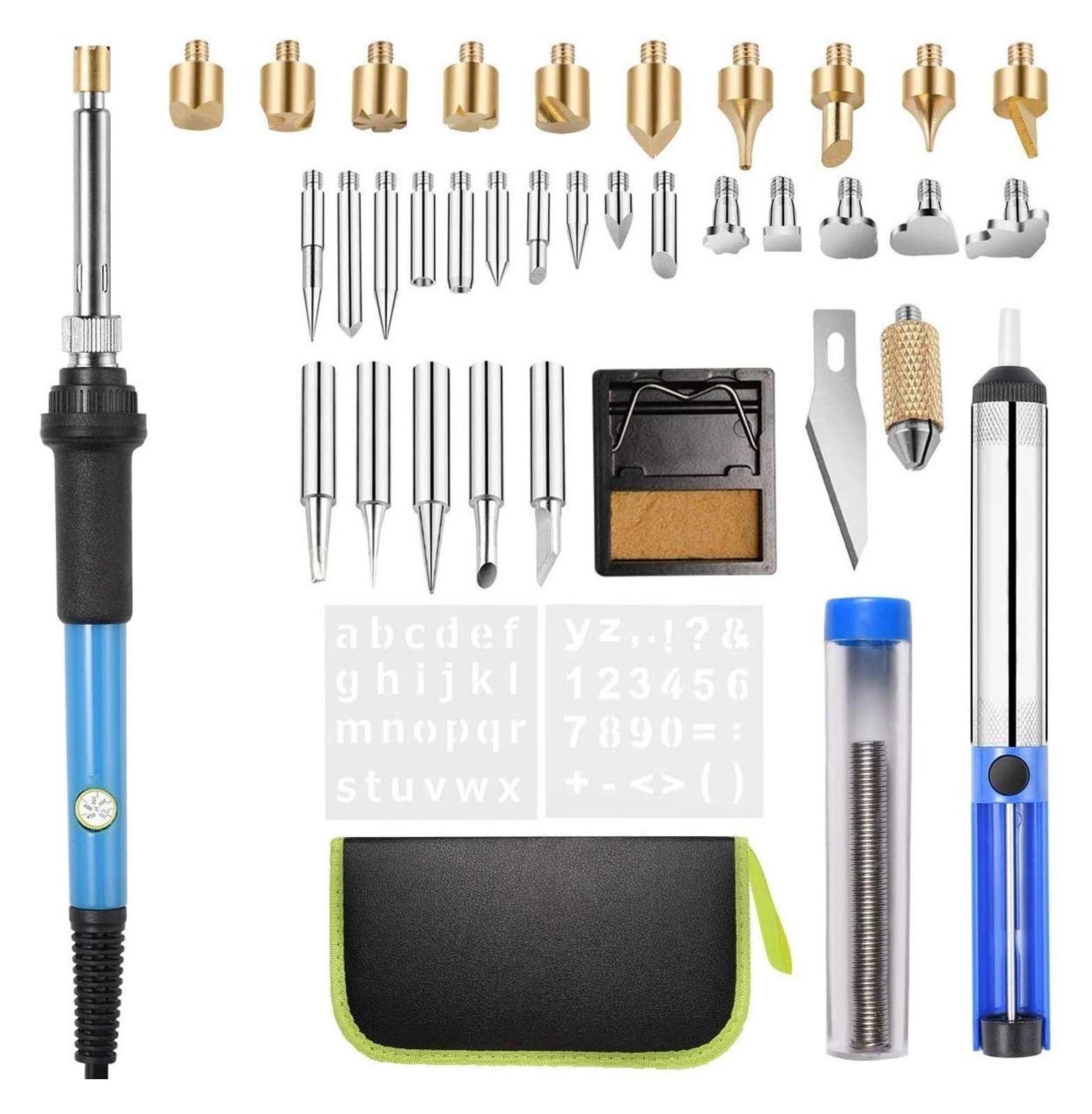 WLLKIY Lötkolben-Set, Holzbrennset, Schnitz-Brandmalerei-Stift-Set, 60 W, Einstellbare Temperatur, Schweißen, Holzprägung, Brennset Sicher Und Stabil(Blue)