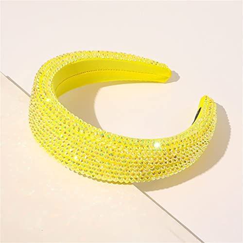 Glänzender Vollkristall-Kopfreif mit breiter Krempe, Damen-Strass-Stirnband, Schwammspitze, Diamant-Haarschmuck(Yellow)