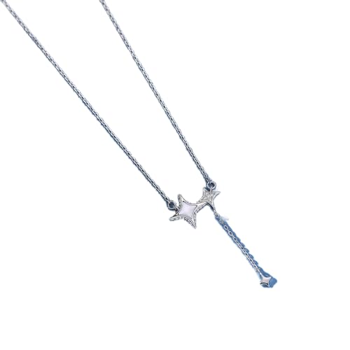 CLLBANT Asymmetrische Stern-Halskette aus 925er-Sterlingsilber mit Mikro-Set-Zirkon für Damen, vielseitiger Schmuck (Silber)