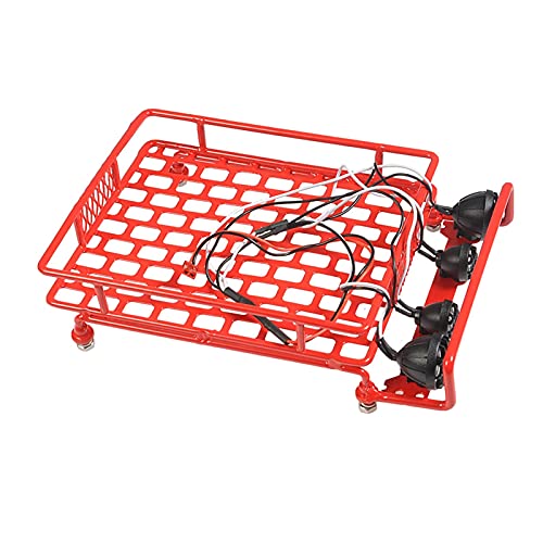 DOFABI Gepäckträger-Dachgepäckträger 1/10 RC Crawler, for Axial, SCX10, for Tamiya, CC01 TRX4 D90 mit Lichtleiste 130x110mm Ferngesteuerter Autodachträger(Red)