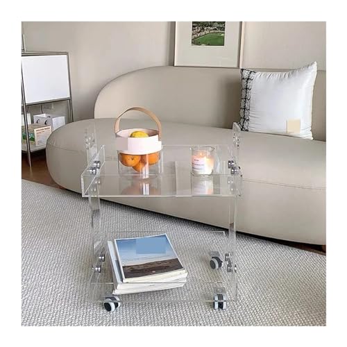 zhongqunli kleiner Couchtisch Transparenter Acryl-Beistelltisch, Wohnzimmer-Wagen-Aufbewahrungsschrank, mobiler Couchtisch for zu Hause, Nachttisch ästhetischer Couchtisch