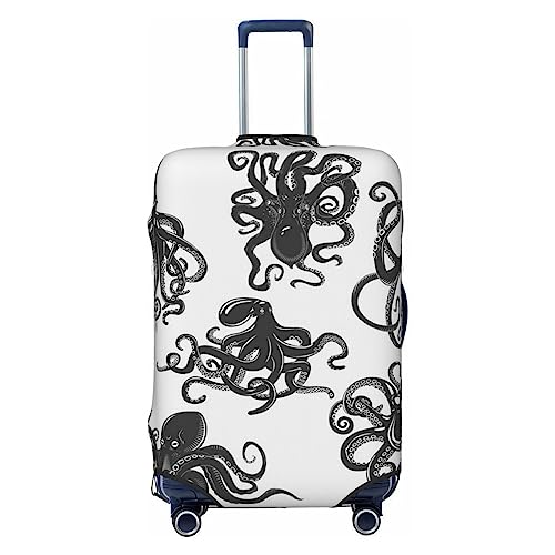 Miniks Reisegepäckhülle mit Oktopus-Muster, strapazierfähig, passend für 45,7 - 81,3 cm große Gepäckstücke, Größe XL, Schwarz, X-Large