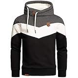 Amaci&Sons Herren Basic Kapuzenpullover Sweatjacke Pullover Hoodie Sweatshirt 4052 Anthrazit/Weiß/Schwarz L