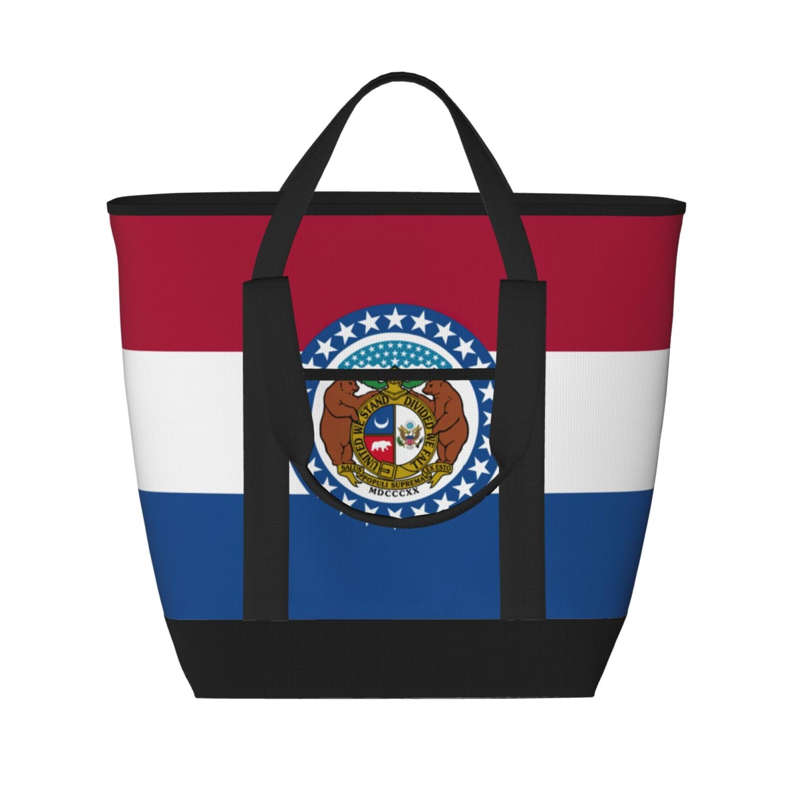 YQxwJL Missouri Tragetasche mit Staatsflaggen-Druck, großes Fassungsvermögen, isolierte Lunchtasche, wiederverwendbare Einkaufstasche mit Reißverschluss für Damen und Herren