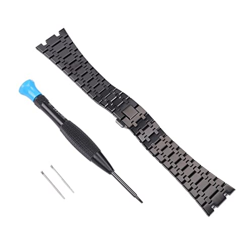 KANUZ Modifikationsset, Metallgehäuseband für Apple Watch-Armbänder Serie 8, 45 mm, Serie 7, 45 mm, Correa iWatch-Band, 44 mm, Gummi-Armband-Verschluss (Farbe: schwarzer Stahlgürtel)