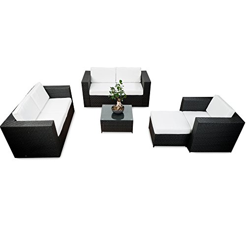 XINRO® erweiterbares 17tlg. Lounge Möbel Set Polyrattan - schwarz - - schwarz - Garnitur Gartenmöbel Sitzgruppe Lounge XXL - inkl. Lounge Sofa + Sessel + Hocker + Tisch + Kissen