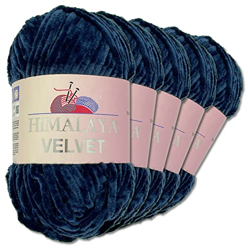 Frida's Wollhaus Himalaya 5 x 100 g Velvet Chenille-Wolle Handarbeit Amigurumi 42 Farben (90021 | Dunkelblau)