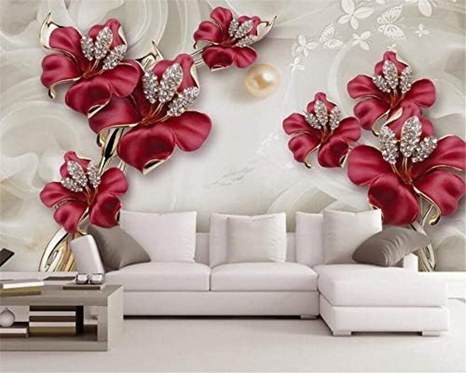 Luxus-Schmuck Floral Quartett 3D Tapeten Wanddekoration Fototapete Sofas Wohnzimmer Wandbild Schlafzimmer-300cm×210cm