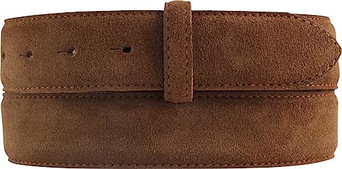 BELTINGER Wechselgürtel aus Veloursleder ohne Schnalle 3,5 cm | Druckknopf-Gürtel für Damen Herren 35mm | Wildleder-Gürtel | Tabac 90cm