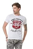 Cipo & Baxx Herren T-Shirt Sportlich Elegant Print Rundhals Kurzarm Strasssteine Freizeitshirt CT670 Weiß XL