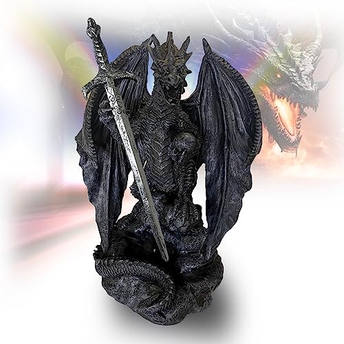 YOUR LIVING ART Magischer Drache mit Schwert - Handgefertigte Fantasy-Dekoration aus hochwertigem Resin für Sammler und Liebhaber von Drachenfiguren Fantasy-Fans - Brieföffner Schwertständer