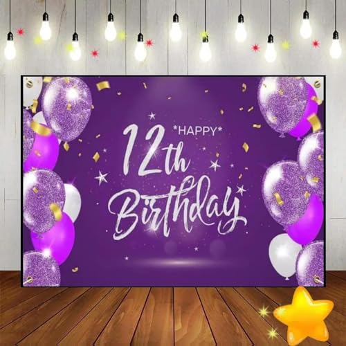 Alles Gute zum 12. Geburtstag Banner Foto Hintergrund Dekoration Smash Kuchen Prinzessin Junge oder Mädchen Golden Spiel Maschine Party Green Screen 300x200cm