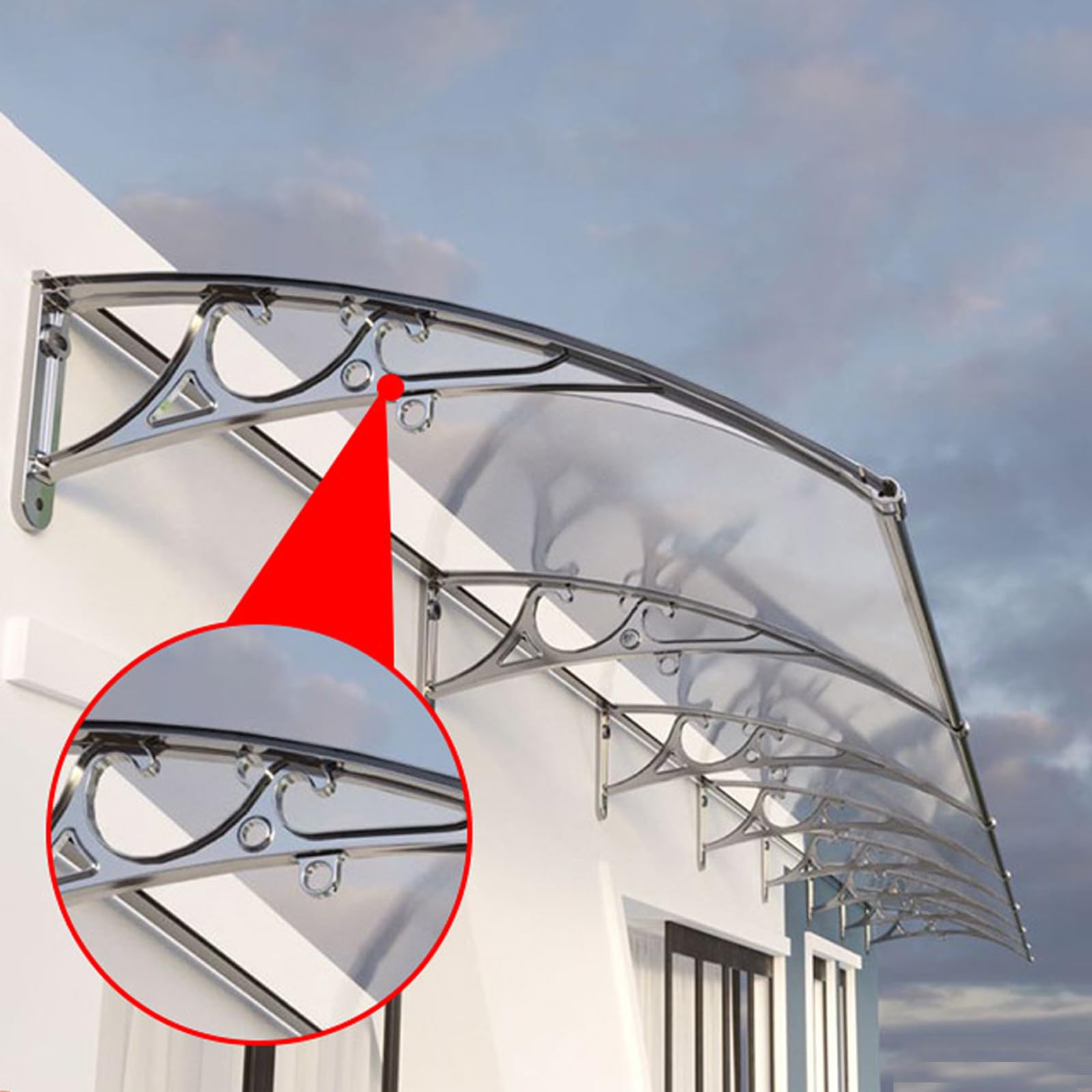 Türvordach aus Aluminium und Polycarbonat,Transparentes Pultbogenvordach,Vordach Haustür Überdachung für Draußen Sonnenschutz Regenschutz Tragkraft 150KG,Anpassbare Größe (120x240cm/47 x94)