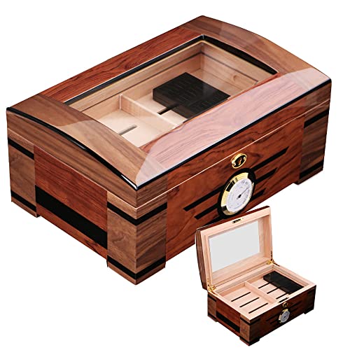 JMbpkduHs Zigarren-Humidor – Transparentes Oberes Fenster – Zigarren-Humidor – Mit Hygrometer – Luftbefeuchter – Spanische Zeder – Mit Schloss – Hält (80–100 Zigarren) – Geschenk Für Vater