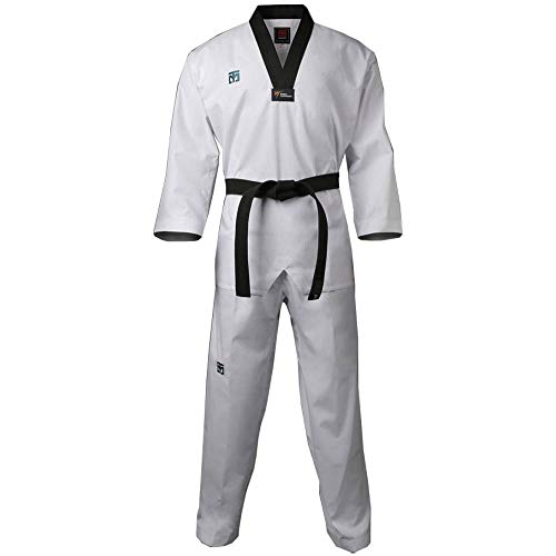 MOOTO Korea Taekwondo-Challenger-Uniform (schwarz, weiß, V-Ausschnitt), Kampfsport, Karate, Hapkido, Team-Demonstration, Fitnessstudio, 1. schwarz, 180(Height:180~189cm)(5.90~6.20ft)