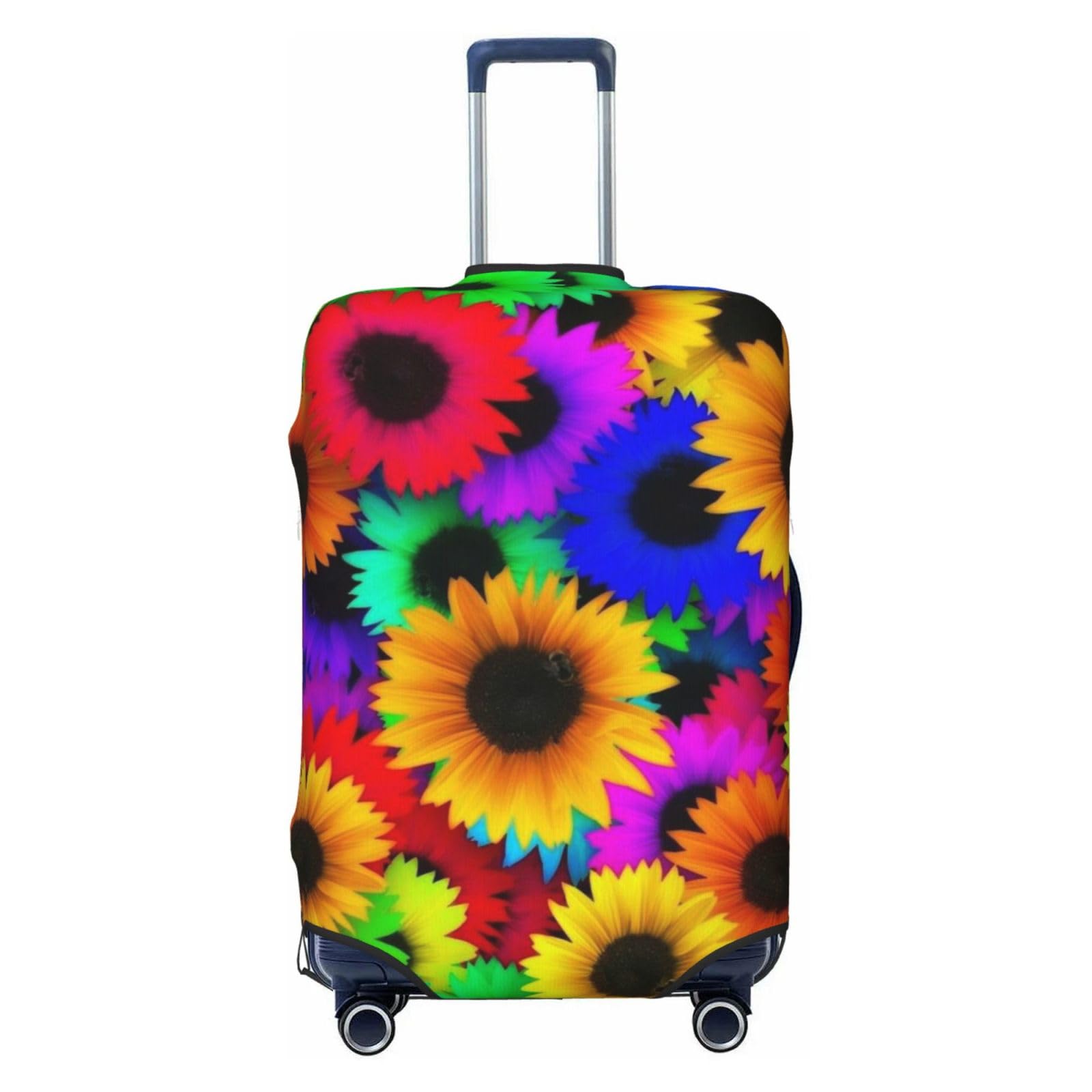 Miniks Reisegepäckhülle, Regenbogen-Sonnenblumen-Design, strapazierfähig, passend für 45,7 - 81,3 cm große Gepäckstücke, Schwarz, Large