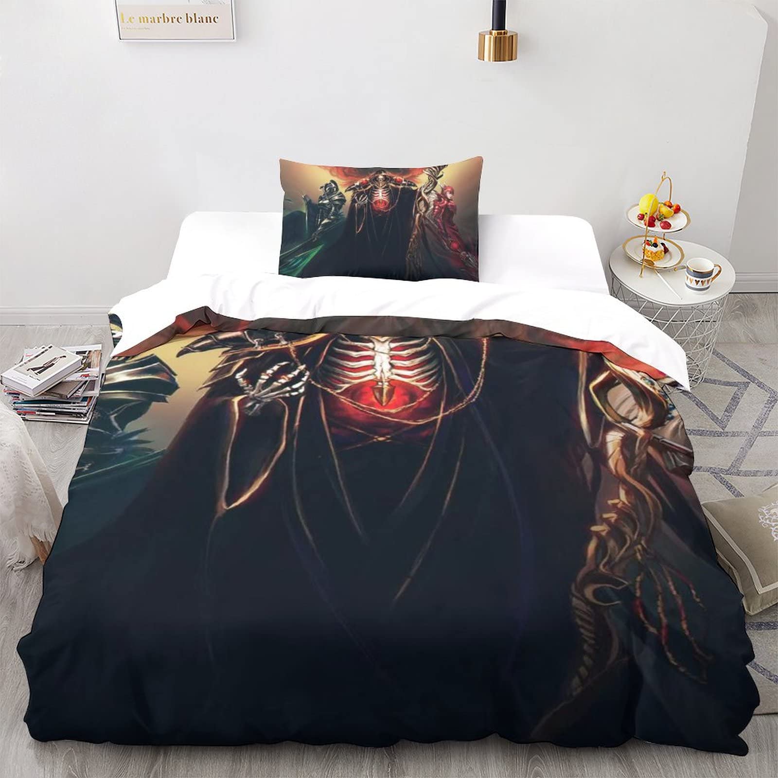 UKALOU Overlord Hochwertiges Duvet Cover Set Aus Mikrofaser, Anime 3-teilig - Quilt Cover Mit Verstecktem Reißverschluss Und Pillowcases Für Komfort Und Stil Single（135x200cm）