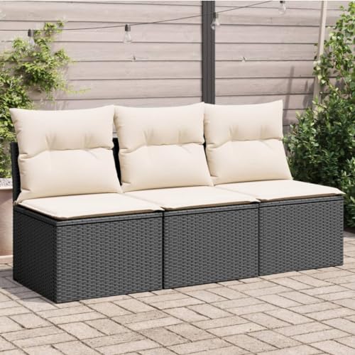 Juroupi Gartensofa mit Kissen 3-Sitzer GartenmöBel Terrassensofa Outdoor Sofa Balkon Outdoor Couch Loungesofa Outdoor Schwarz Poly Rattan - 366015