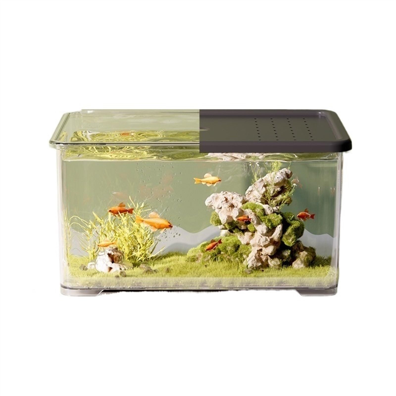 Aquarium, Transparentes Acryl mit Schiebedeckel, kleines Wohnzimmer, Schreibtisch, Büro, Dekoration, Schildkrötenbecken, Fischglas(Black)