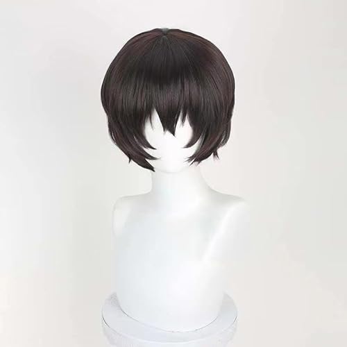 WCCNKK Bungo Stray Dogs Dazai Osamu Braunes Und Schwarzes, Leicht Lockiges Haar, Hitzebeständiges Haar, Cosplay-Perücke + Kostenlose Perückenkappe, Halloween-Dekorationszubehör, Anime-Geschenk