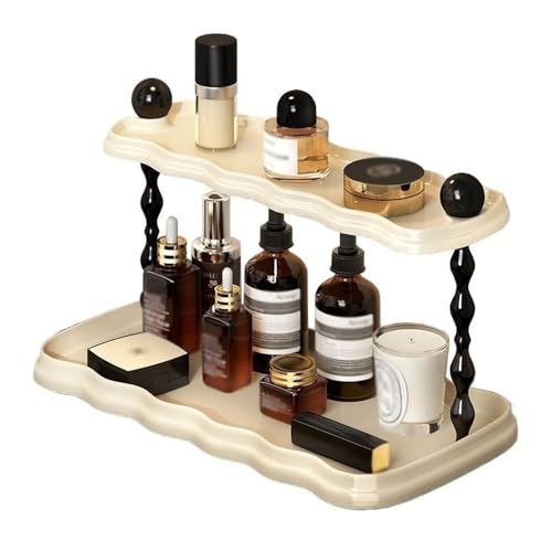 Badezimmerregal für Bad und Küche Badezimmer-Organizer-Arbeitsplatte, 2-stufiges Keramik-Kosmetik-Organizer-Regal zur Aufbewahrung von Make-up, exquisites Kosmetik-Organizer-Tablett for Kosmetik, Haut