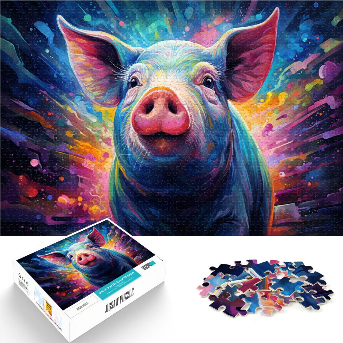 Puzzle für Erwachsene „Die farbenfrohe Psychedelie des Sternenhimmelschweins“ 1000 Teile Puzzle Holzpuzzle Stressabbau Schwierige Herausforderung 1000 Teile (50 x 75 cm)