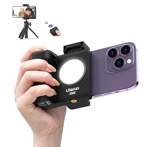 Smartphone Handle Grip, ULANZI CG02 Smartphone Capgrip mit Aufhelllicht, 3 Stufen Einstellbar, Smartphone Grip mit Fernbedienung für Handy Selfies