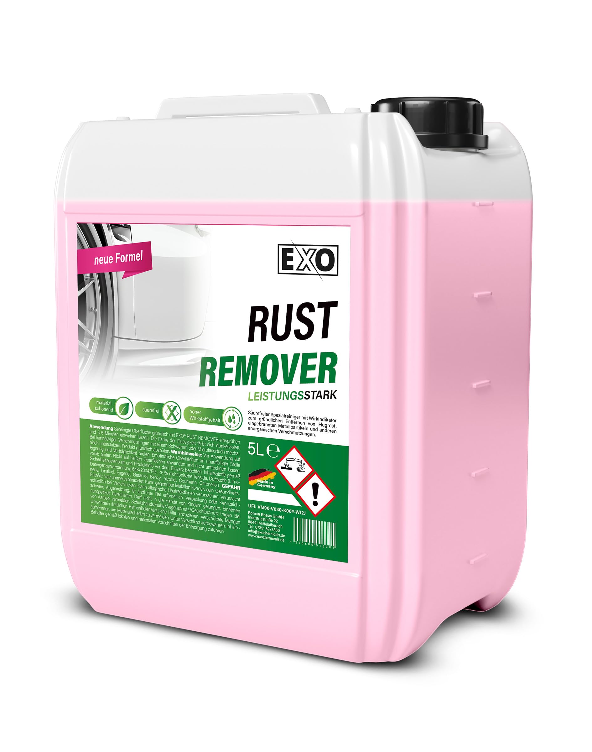 EXO RUST REMOVER | Flugrostentferner mit Wirkindikator und pH-neutraler Formulierung für die Fahrzeuglackpflege (5 Liter)