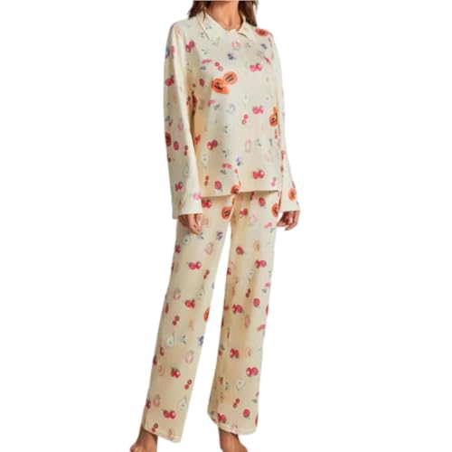 WINDEHAO Frucht-Pyjama, Loungewear-Sets für Damen, Y2k, Nachtwäsche, Knopfleiste, Pyjama-Sets für Damen, Gelb, Größe S