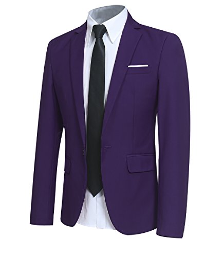 Allthemen Sakko Herren Slim Fit Sportlich Anzugjacke Herren Blazer für Business Hochzeit Freizeit Violett M